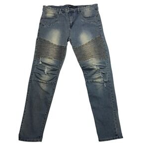 Waimea Men's 38x32 Moto Skinny Biker Jeans – Distressed Stretch Denim Y2K